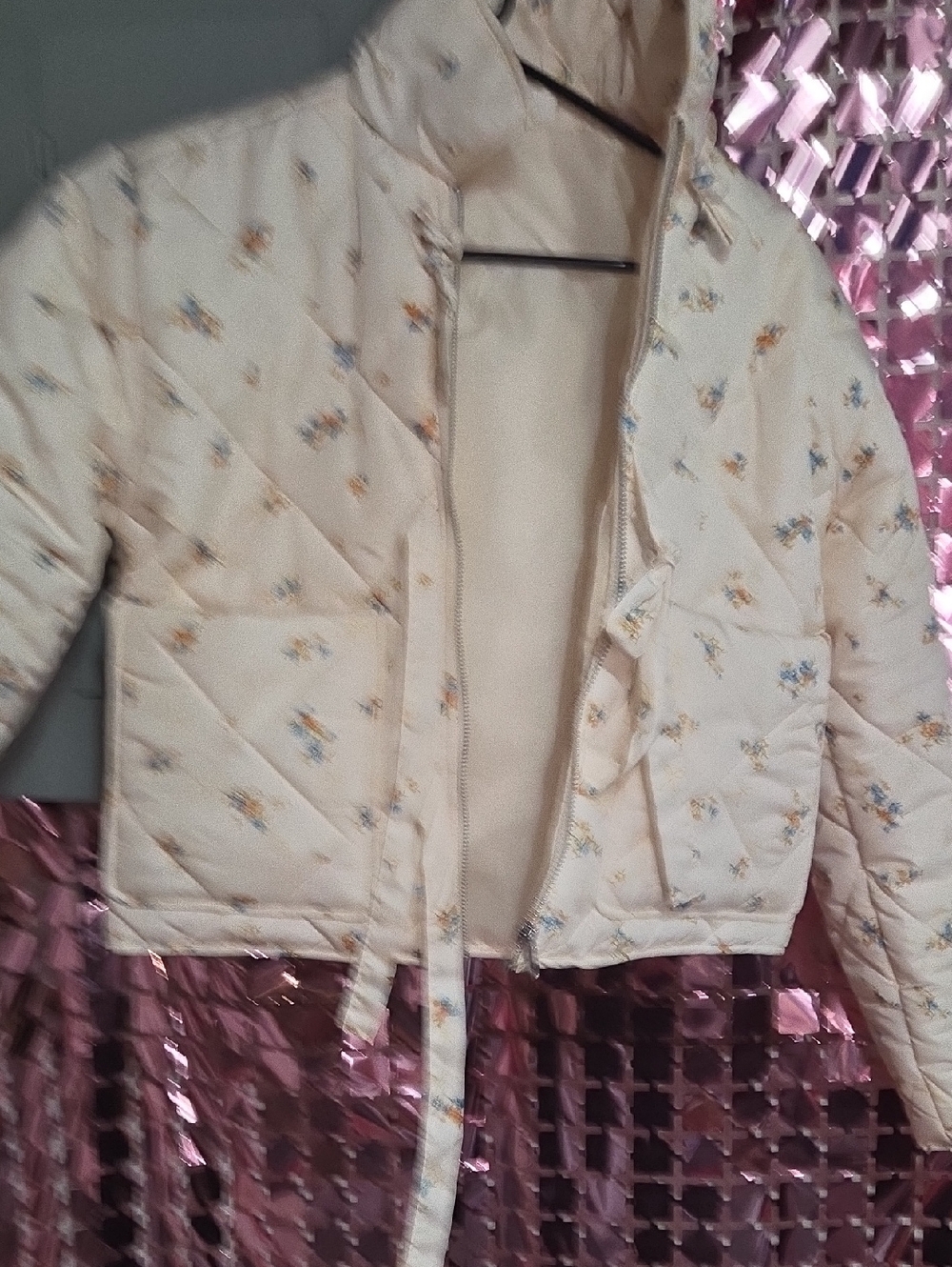 Cream Quilted Floral Puffer Jacket
